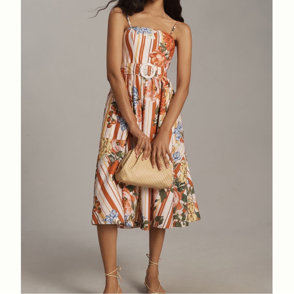 🍅Anthropologie A-Line Belted Midi Dress Maeve XL *Petite NEW Tomato